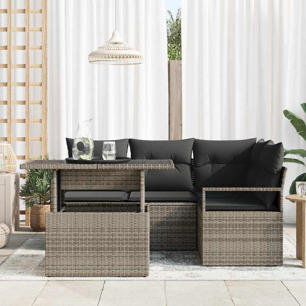 Tuin Sofa Set met kussen 5 pcs Grijs poly rattan is nu te koop bij PeponiXL, paradijselijk wonen!