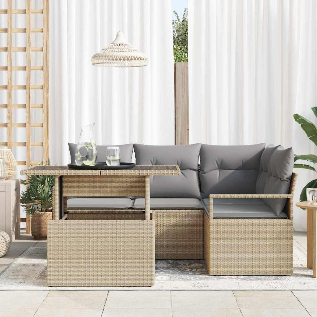 Tuin Sofa Set met kussen 5 pcs beige en lichtgrijs poly rattan is nu te koop bij PeponiXL, paradijselijk wonen!