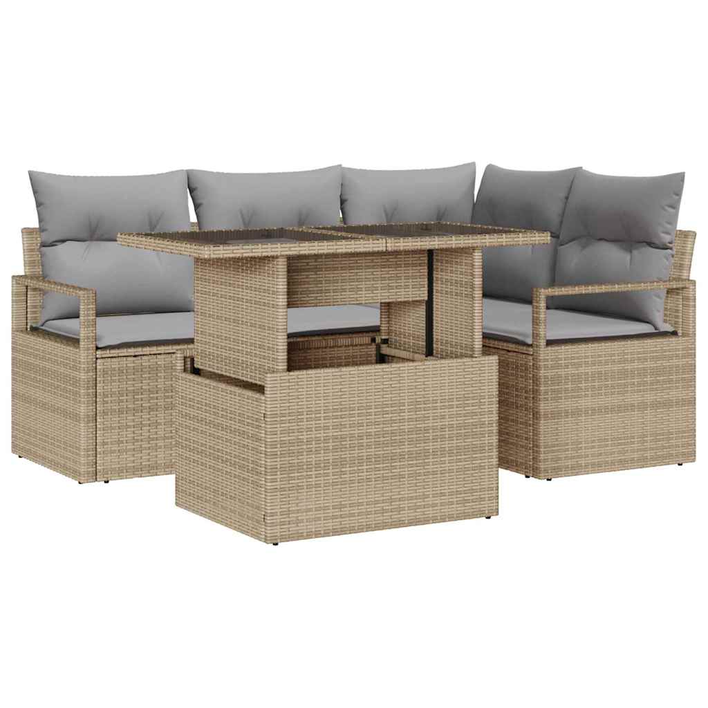 Tuin Sofa Set met kussen 5 pcs beige en lichtgrijs poly rattan is nu te koop bij PeponiXL, paradijselijk wonen!