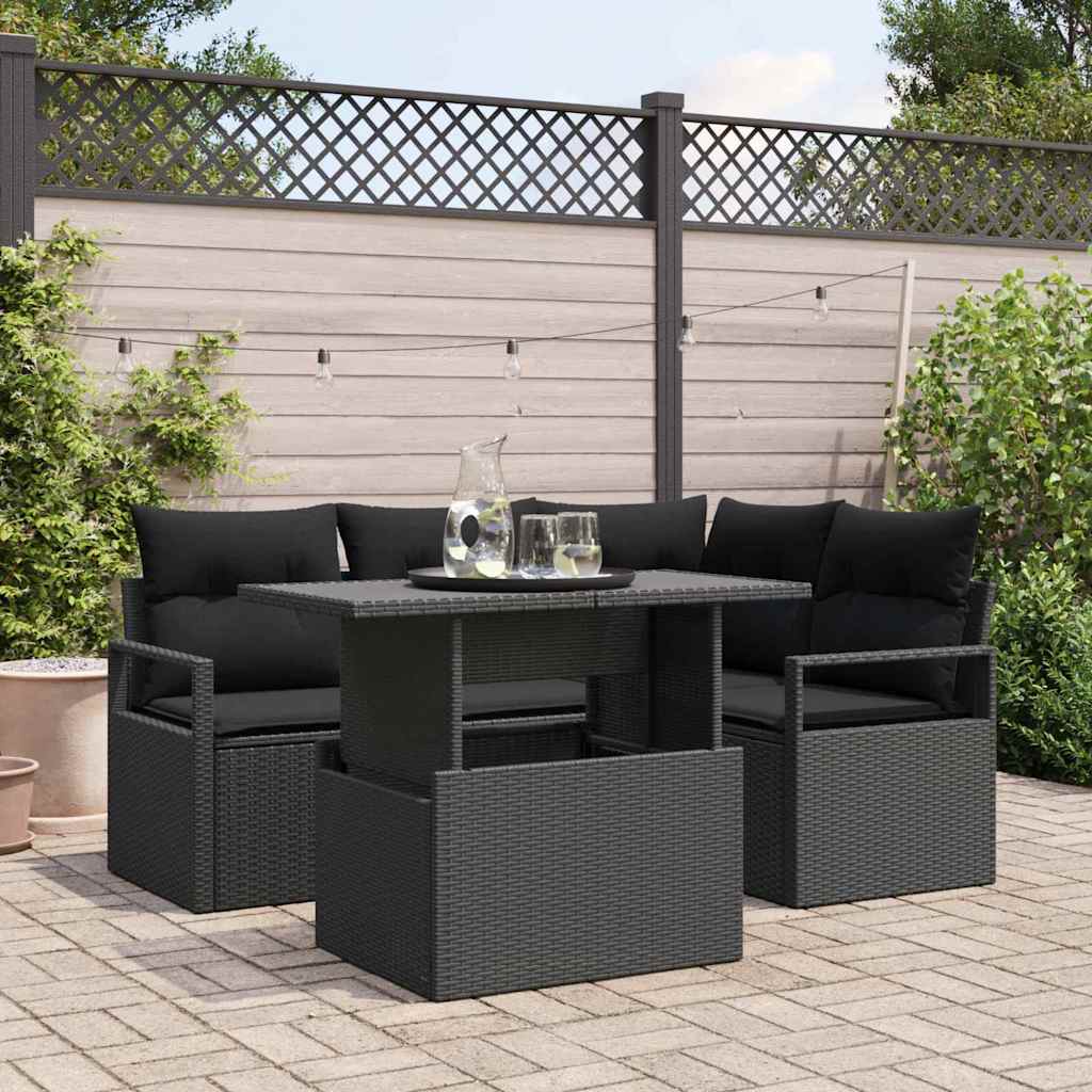 Tuin Sofa Set met kussen 5 pcs Zwart poly rattan is nu te koop bij PeponiXL, paradijselijk wonen!