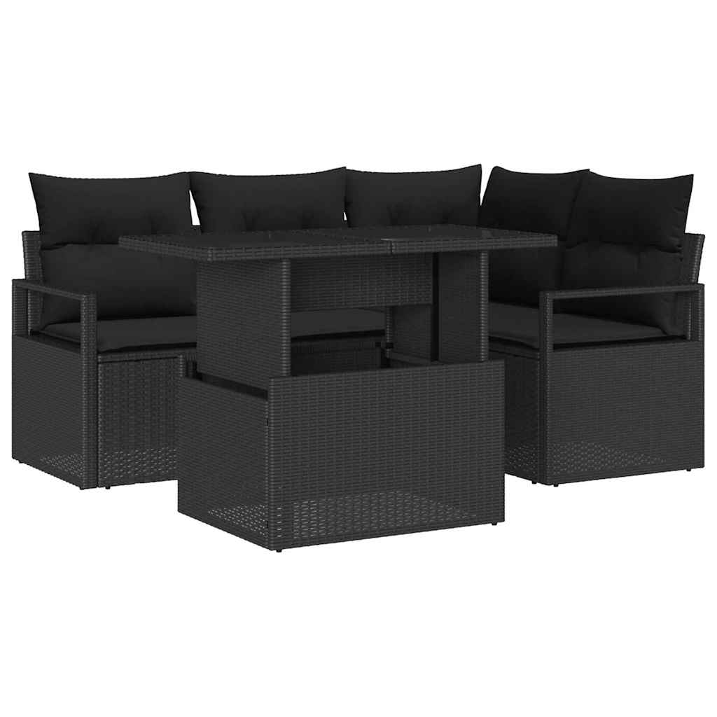 Tuin Sofa Set met kussen 5 pcs Zwart poly rattan is nu te koop bij PeponiXL, paradijselijk wonen!