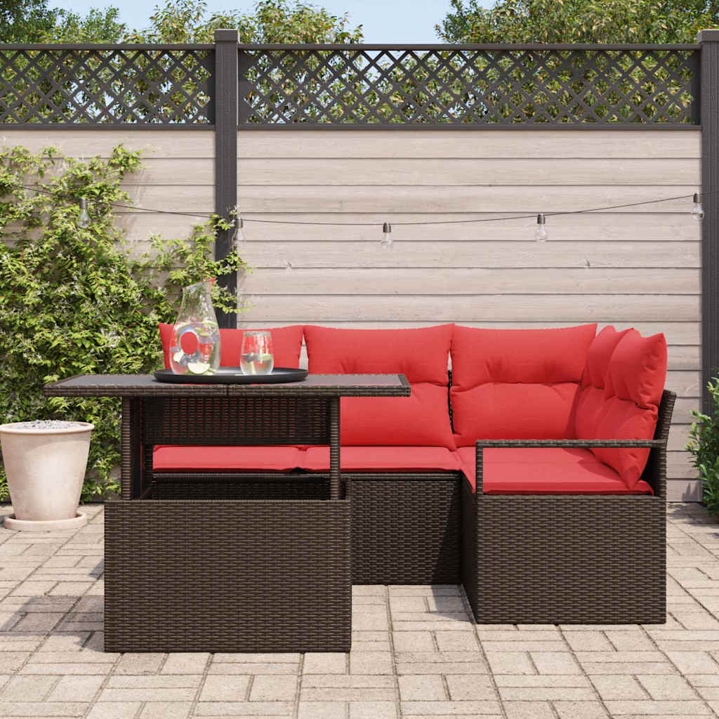 Tuin Sofa Set met opslag 5 pcs Bruin en Rood poly rattan is nu te koop bij PeponiXL, paradijselijk wonen!