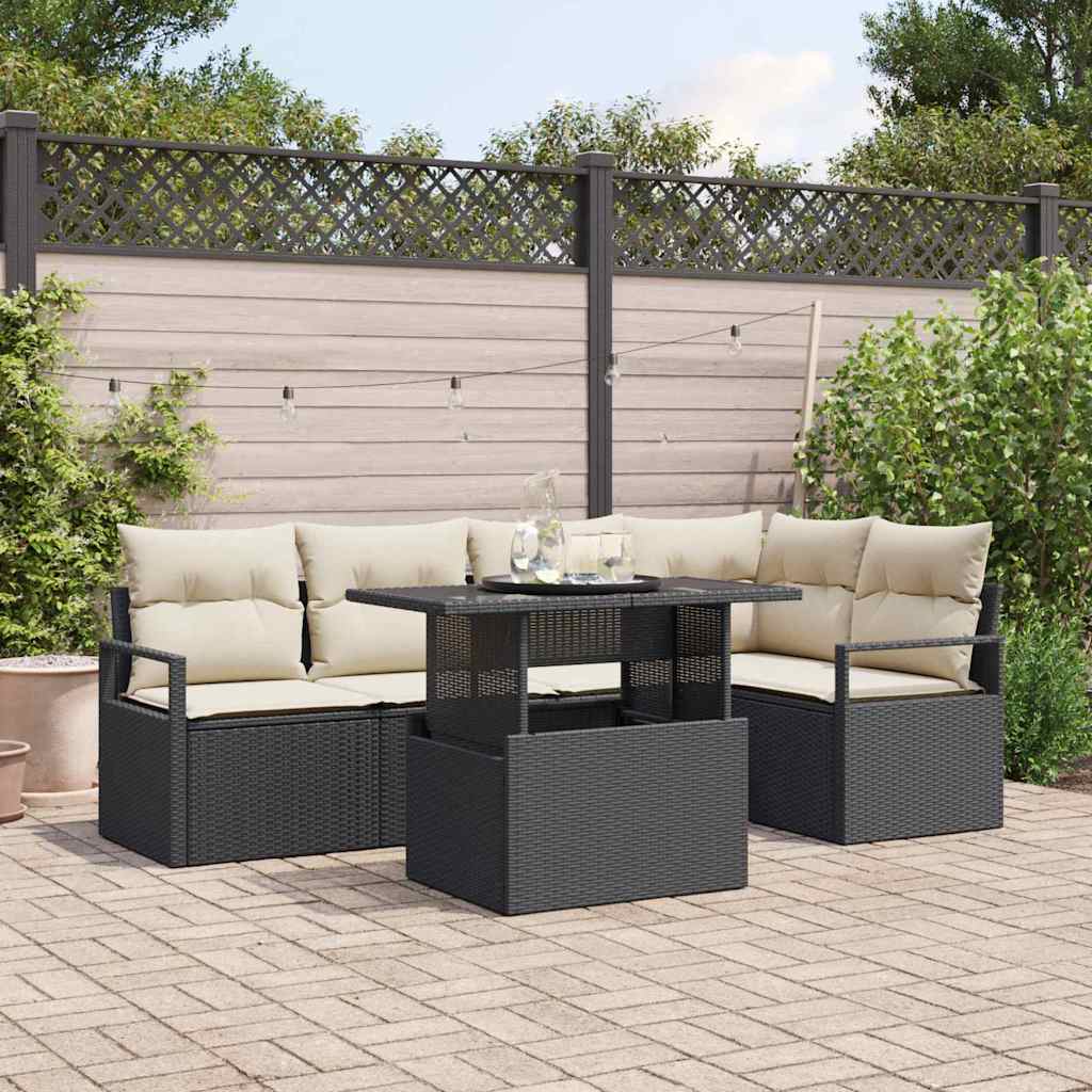 Tuin Sofa Set met opslag 6 pcs Zwart en Crème poly rattan is nu te koop bij PeponiXL, paradijselijk wonen!