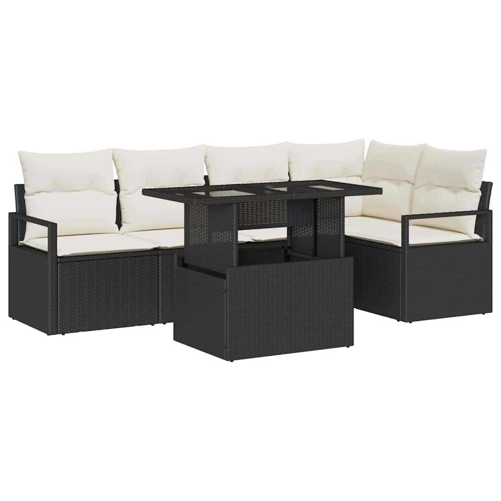 Tuin Sofa Set met opslag 6 pcs Zwart en Crème poly rattan is nu te koop bij PeponiXL, paradijselijk wonen!