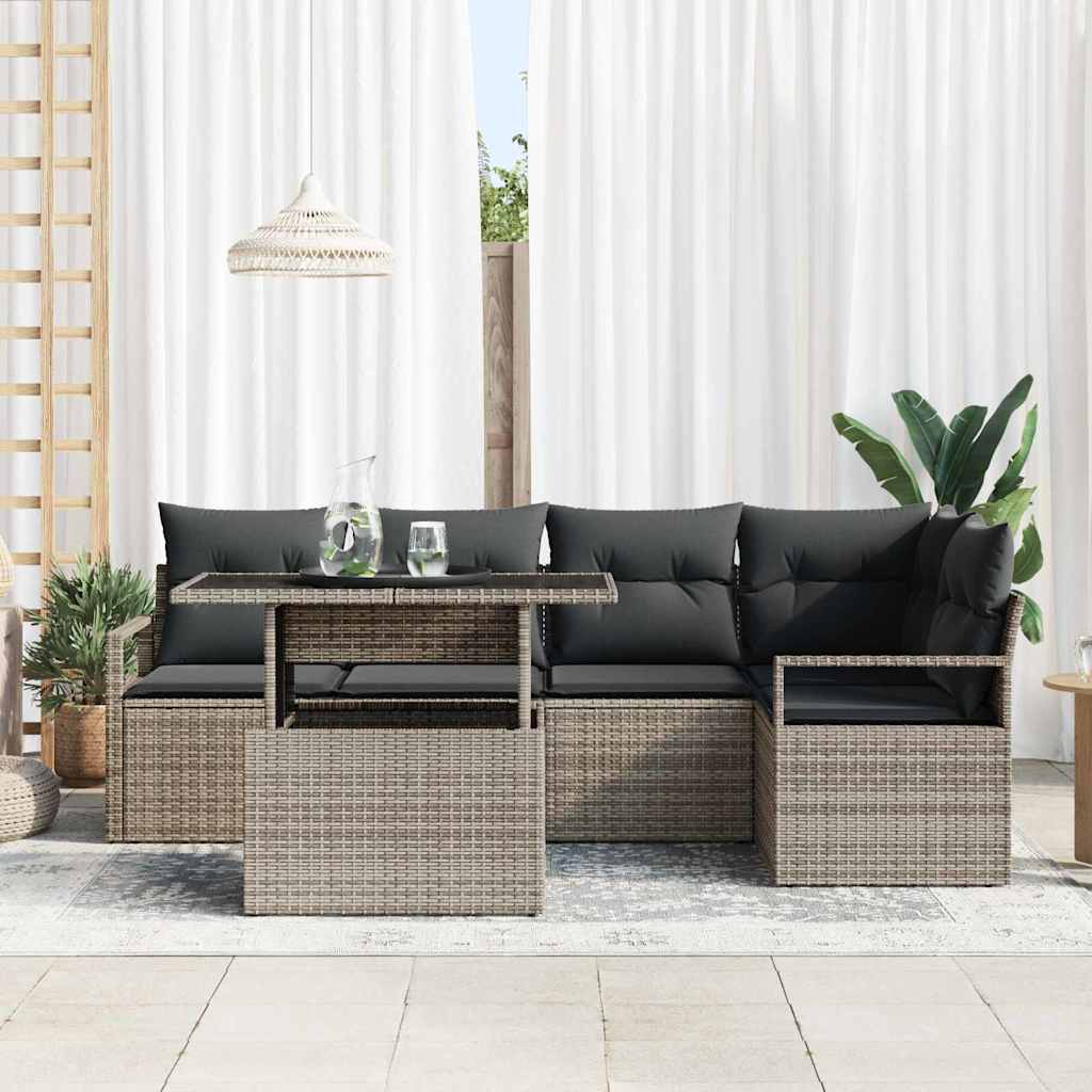 Tuin Sofa Set met kussen 6 pcs Grijs poly rattan is nu te koop bij PeponiXL, paradijselijk wonen!