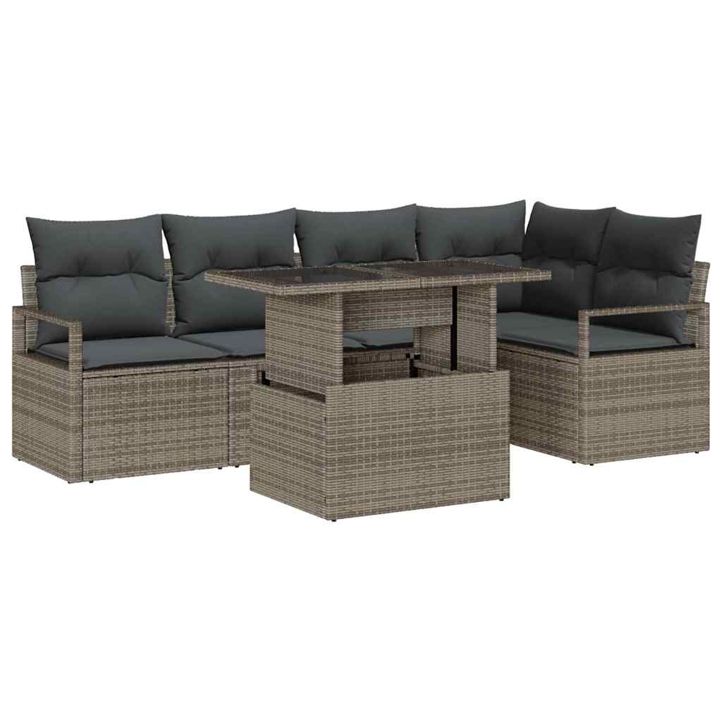 Tuin Sofa Set met kussen 6 pcs Grijs poly rattan is nu te koop bij PeponiXL, paradijselijk wonen!