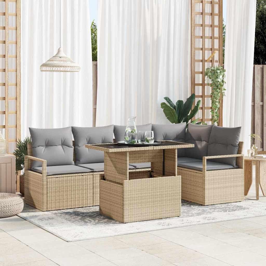 Tuin Sofa Set met kussen 6 pcs Beige en Licht Grijs poly rattan is nu te koop bij PeponiXL, paradijselijk wonen!