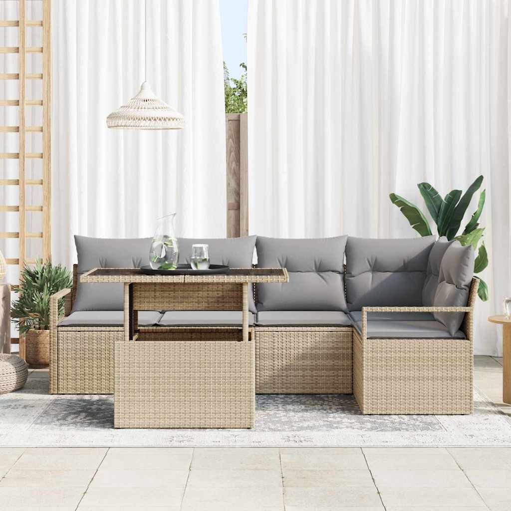 Tuin Sofa Set met kussen 6 pcs Beige en Licht Grijs poly rattan is nu te koop bij PeponiXL, paradijselijk wonen!