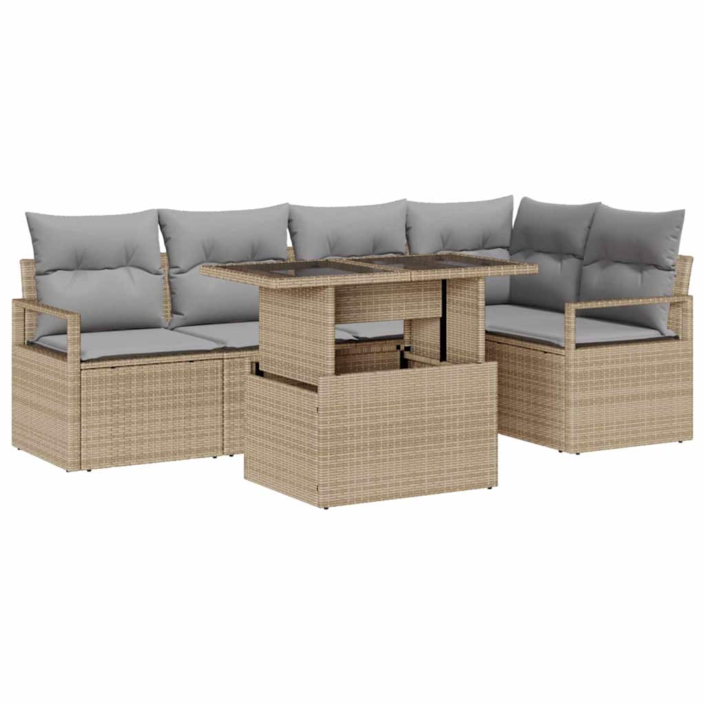 Tuin Sofa Set met kussen 6 pcs Beige en Licht Grijs poly rattan is nu te koop bij PeponiXL, paradijselijk wonen!