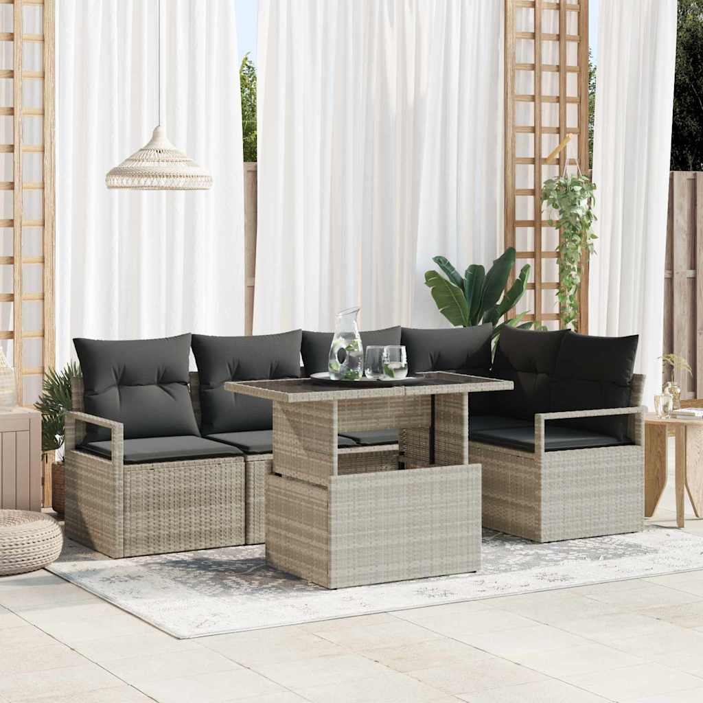 Tuin Sofa Set met kussen 6 pcs Lichtgrijs poly rattan is nu te koop bij PeponiXL, paradijselijk wonen!