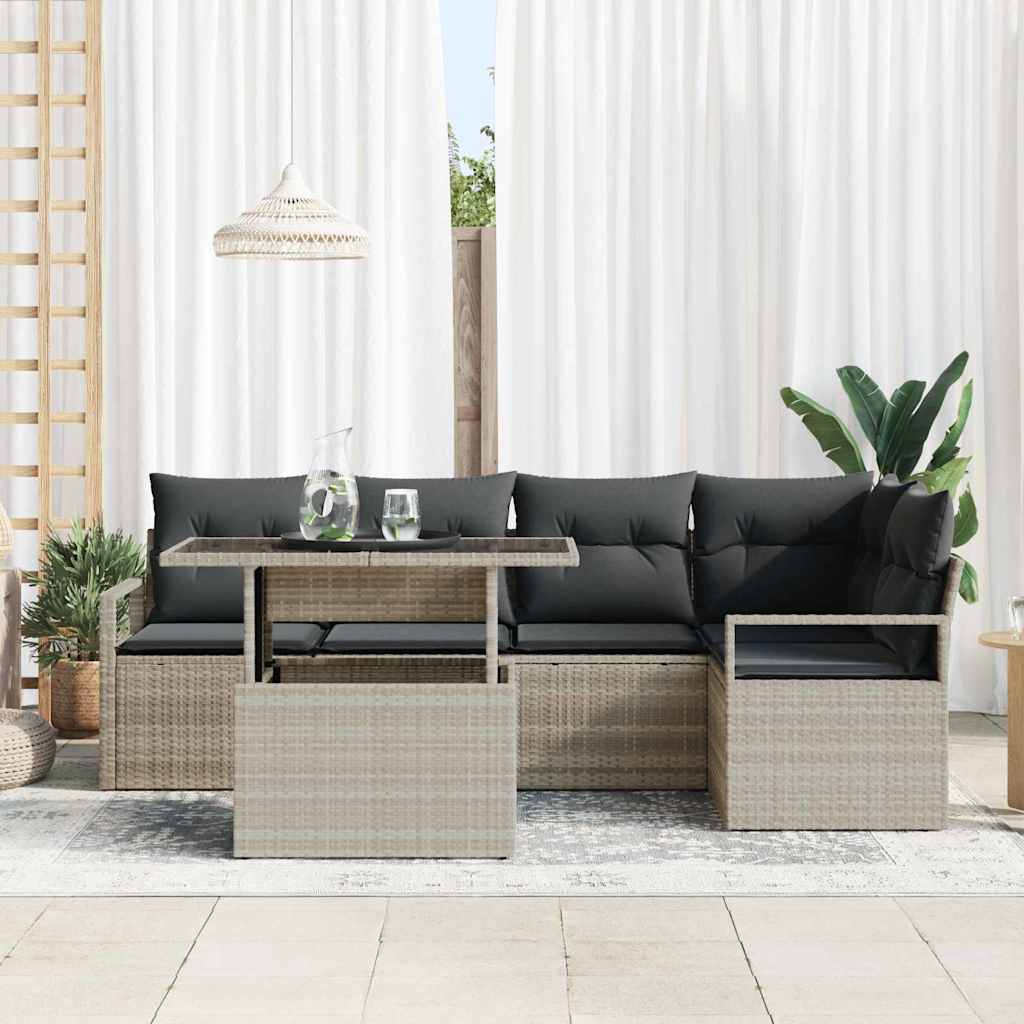 Tuin Sofa Set met kussen 6 pcs Lichtgrijs poly rattan is nu te koop bij PeponiXL, paradijselijk wonen!