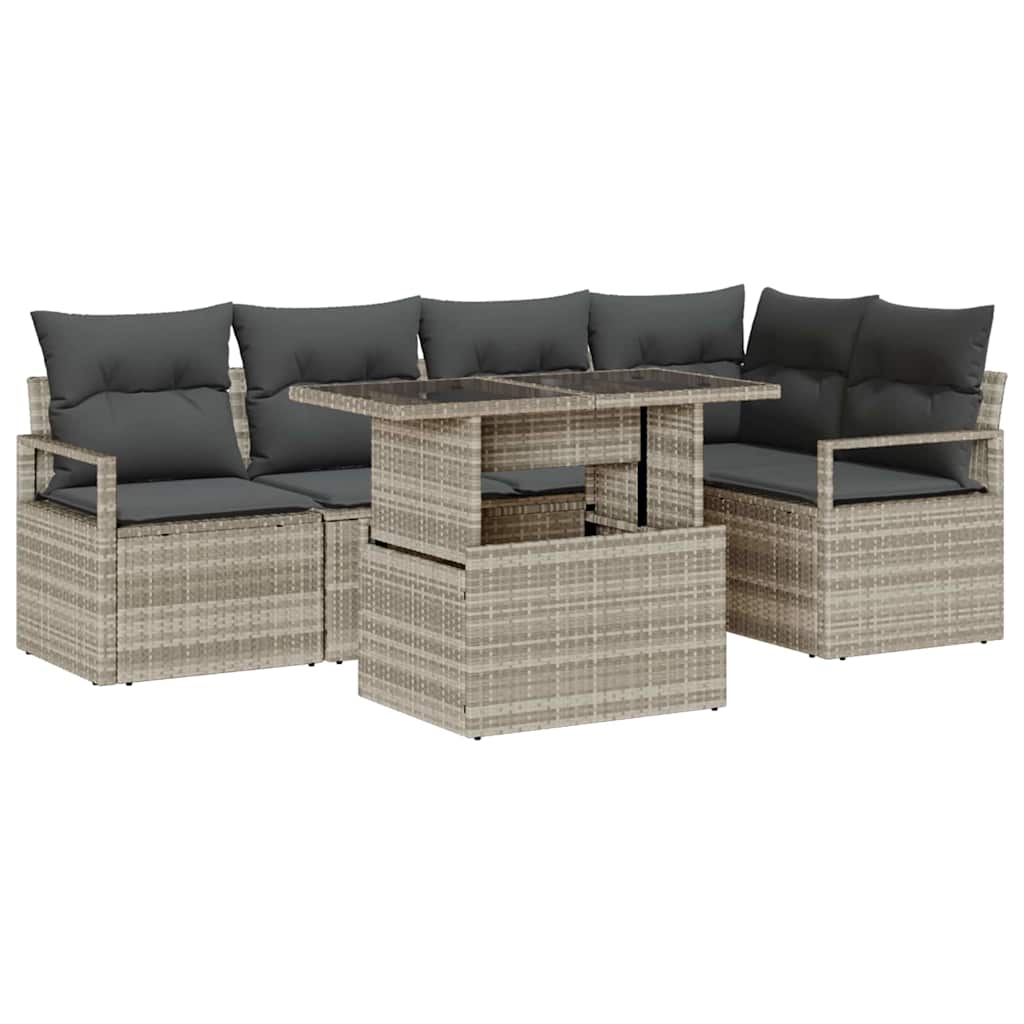 Tuin Sofa Set met kussen 6 pcs Lichtgrijs poly rattan is nu te koop bij PeponiXL, paradijselijk wonen!