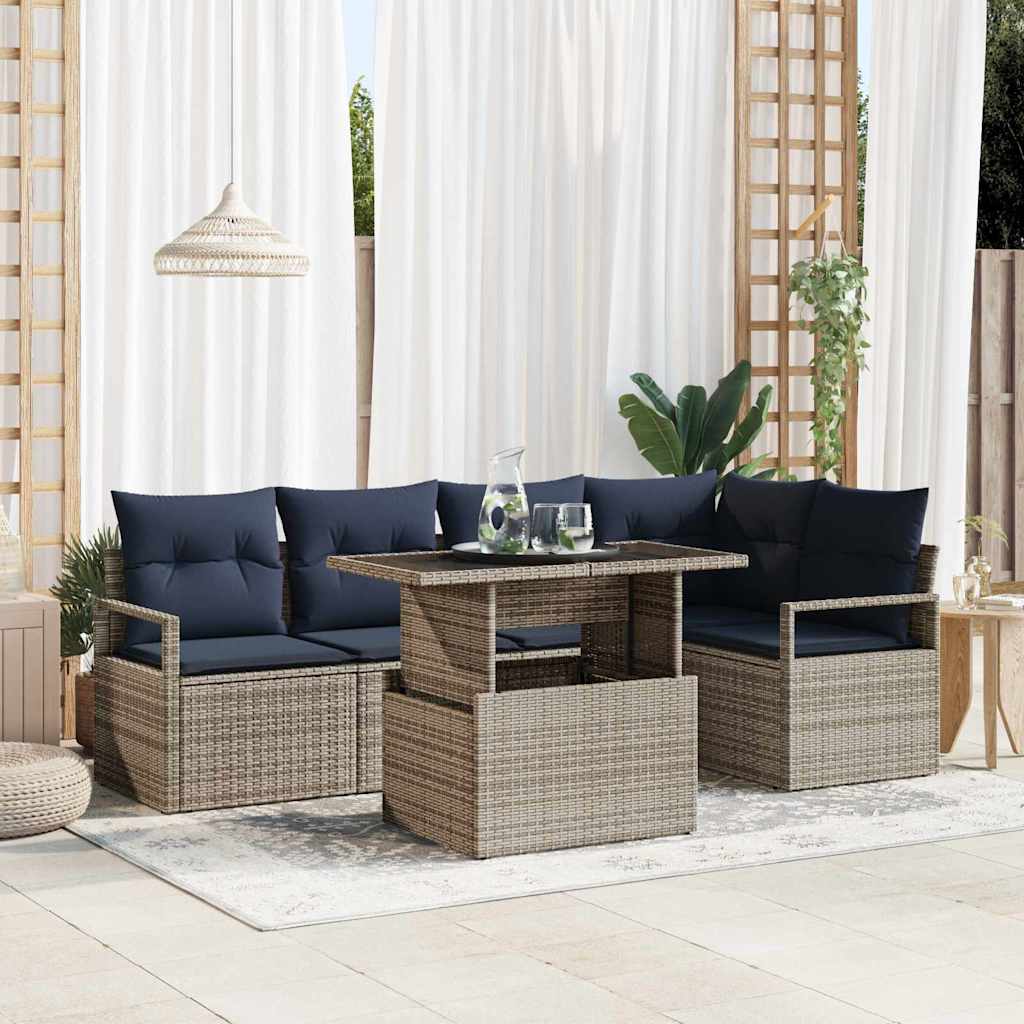 Tuin Sofa Set met opslag 6 pcs Grijs en Marineblauw poly rattan is nu te koop bij PeponiXL, paradijselijk wonen!