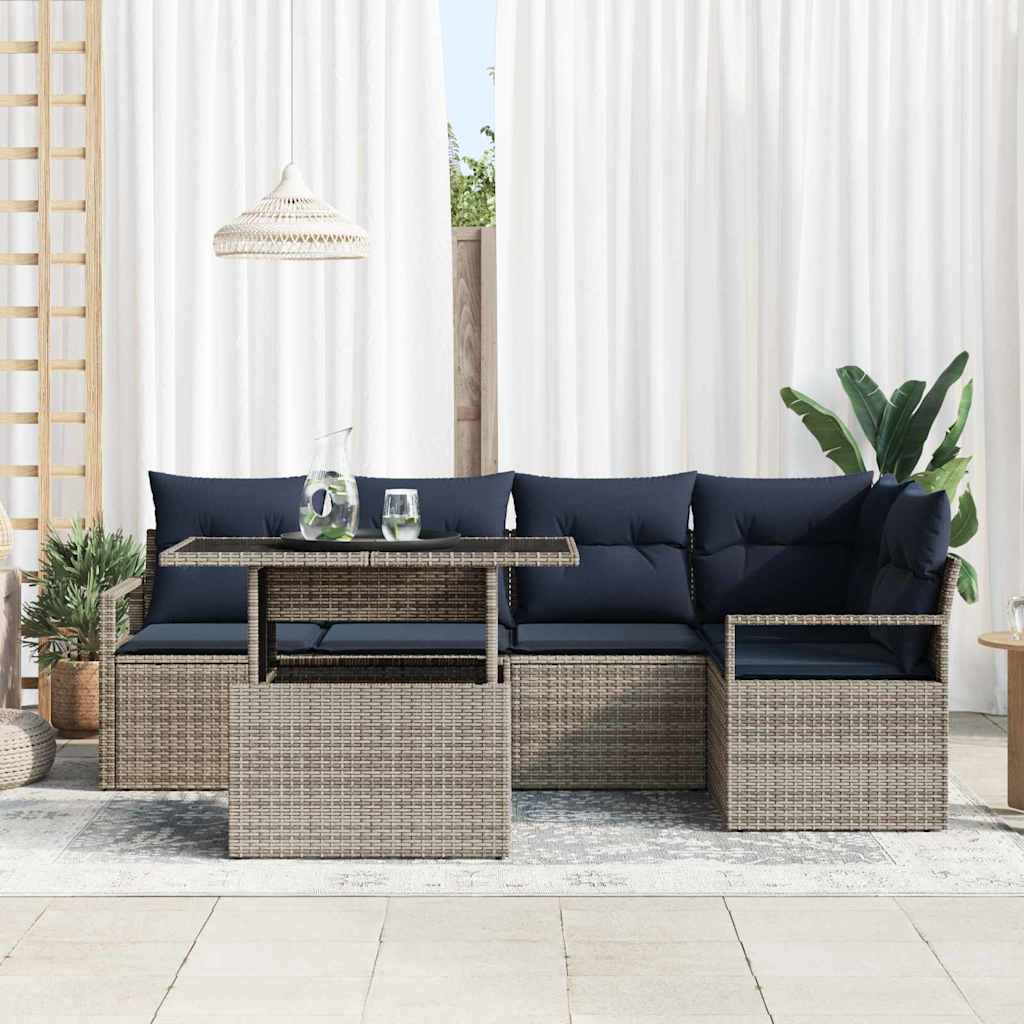 Tuin Sofa Set met opslag 6 pcs Grijs en Marineblauw poly rattan is nu te koop bij PeponiXL, paradijselijk wonen!