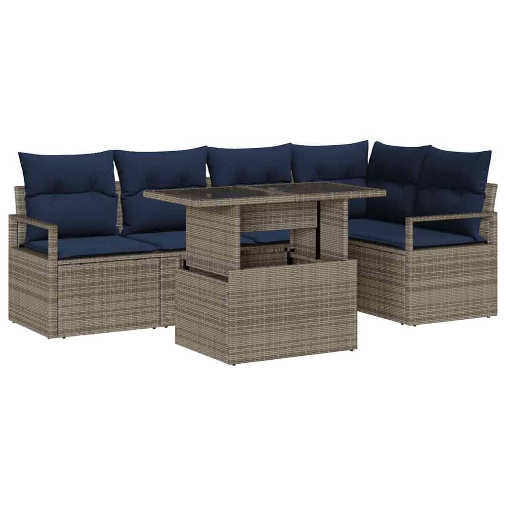 Tuin Sofa Set met opslag 6 pcs Grijs en Marineblauw poly rattan is nu te koop bij PeponiXL, paradijselijk wonen!