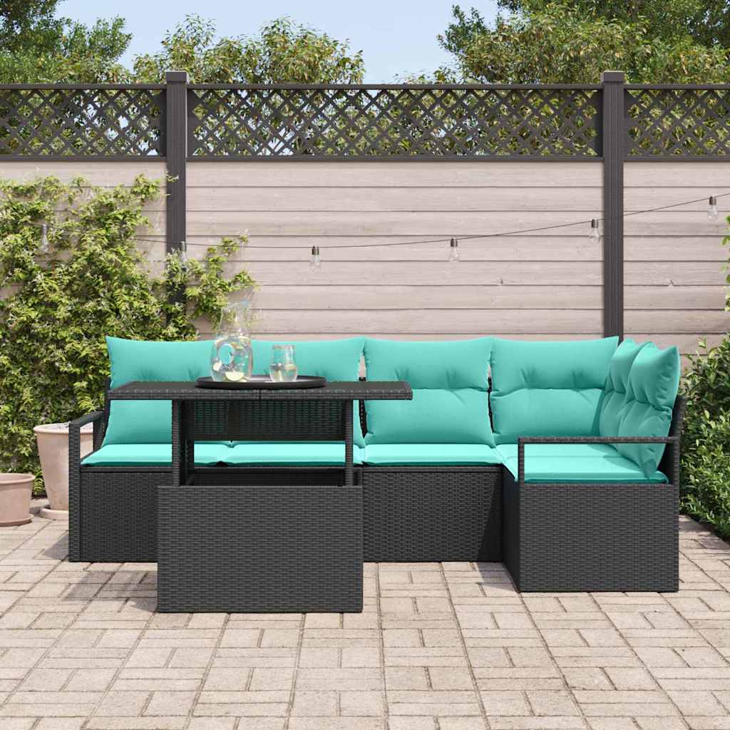 Tuin Sofa Set met kussen 6 pcs Zwart en Blauw poly rattan is nu te koop bij PeponiXL, paradijselijk wonen!