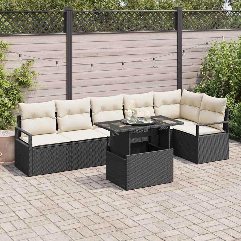 Tuin Sofa Set met kussen 7 pcs Zwart Poly riet is nu te koop bij PeponiXL, paradijselijk wonen!
