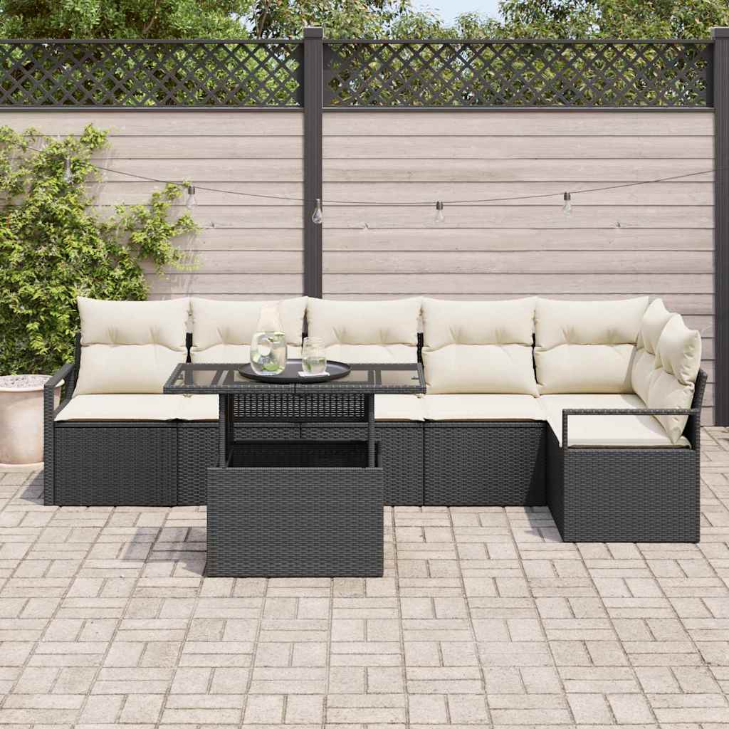 Tuin Sofa Set met kussen 7 pcs Zwart Poly riet is nu te koop bij PeponiXL, paradijselijk wonen!