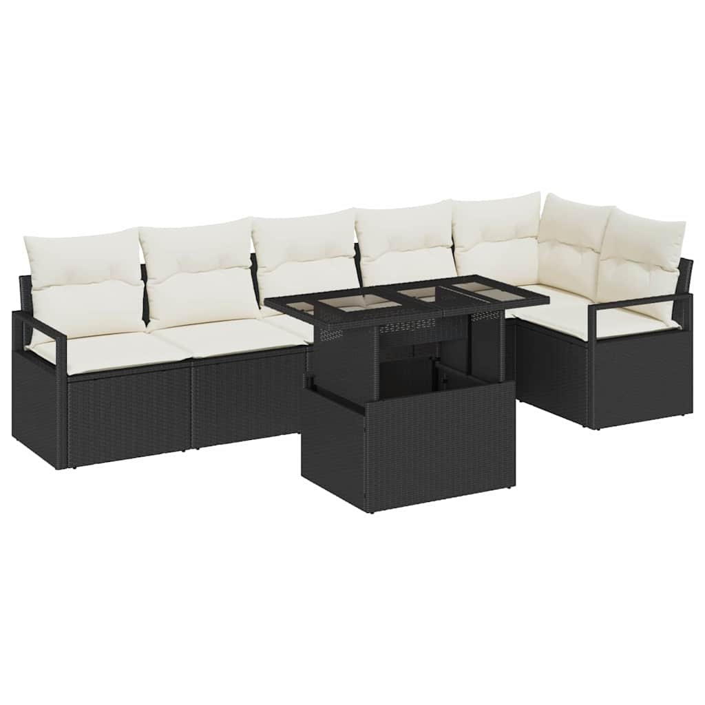 Tuin Sofa Set met kussen 7 pcs Zwart Poly riet is nu te koop bij PeponiXL, paradijselijk wonen!