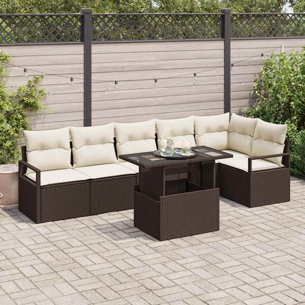 Tuin Sofa Set met kussen 7 pcs Bruin Poly riet is nu te koop bij PeponiXL, paradijselijk wonen!