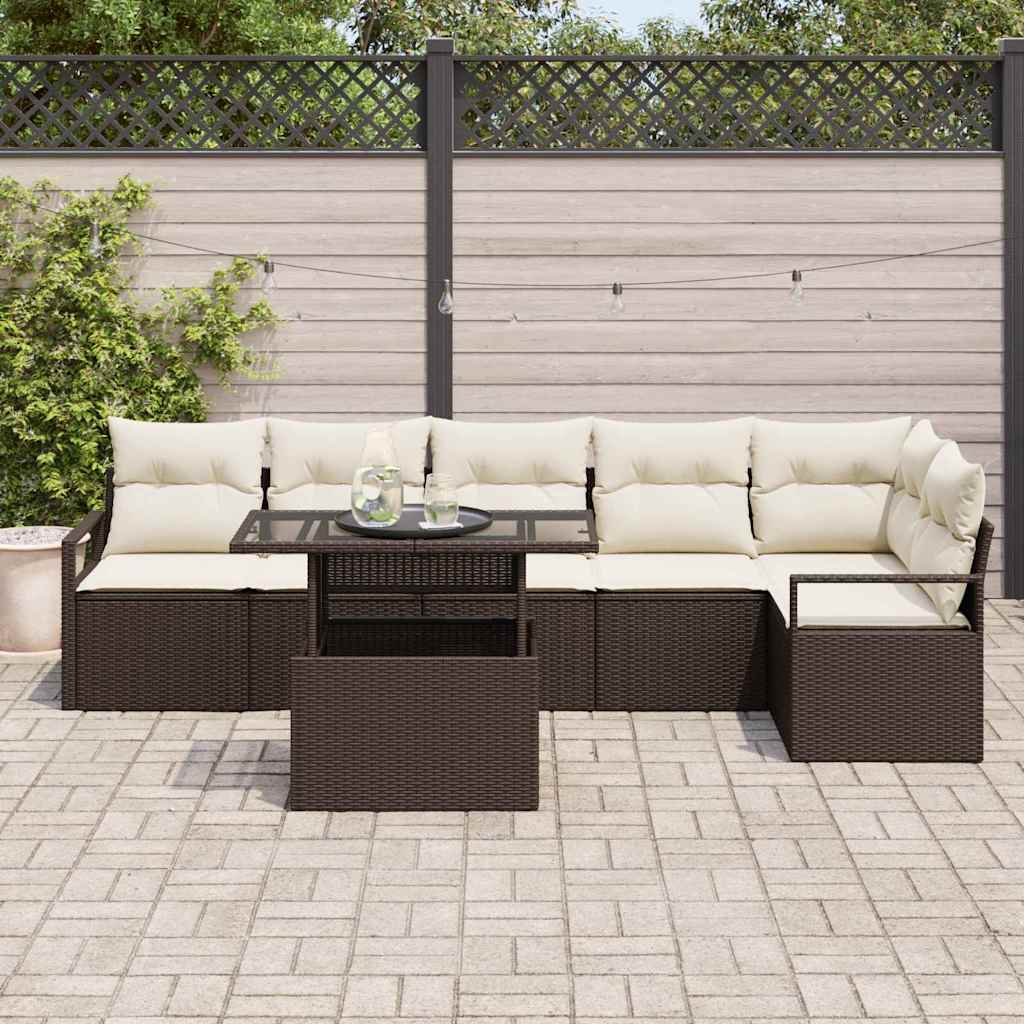 Tuin Sofa Set met kussen 7 pcs Bruin Poly riet is nu te koop bij PeponiXL, paradijselijk wonen!