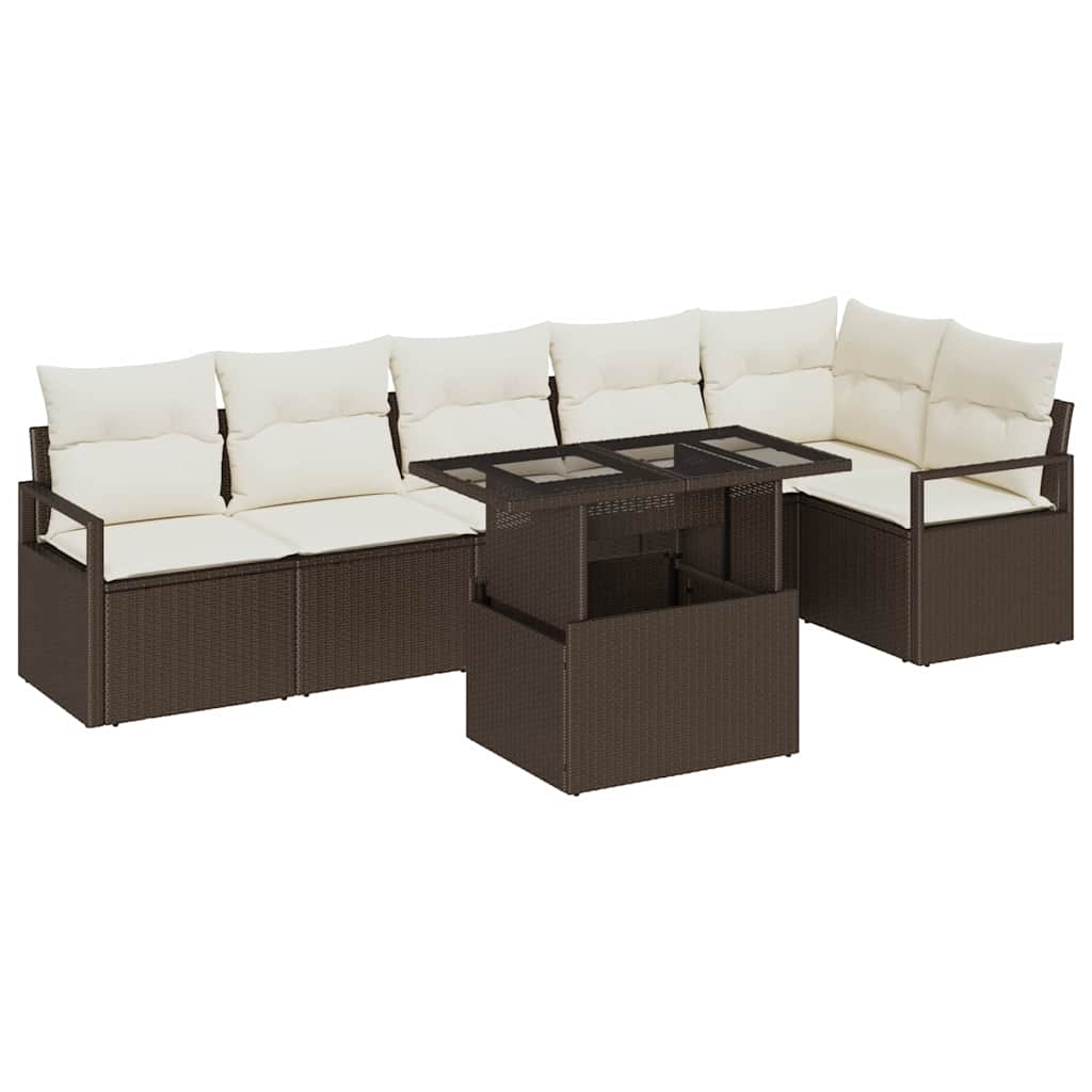 Tuin Sofa Set met kussen 7 pcs Bruin Poly riet is nu te koop bij PeponiXL, paradijselijk wonen!