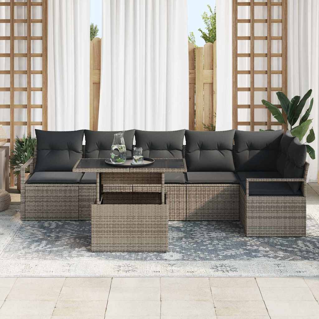 Tuin Sofa Set met kussen 7 pcs Grijs Poly riet is nu te koop bij PeponiXL, paradijselijk wonen!