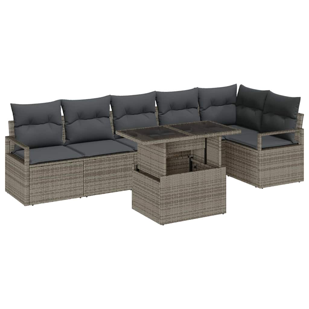 Tuin Sofa Set met kussen 7 pcs Grijs Poly riet is nu te koop bij PeponiXL, paradijselijk wonen!