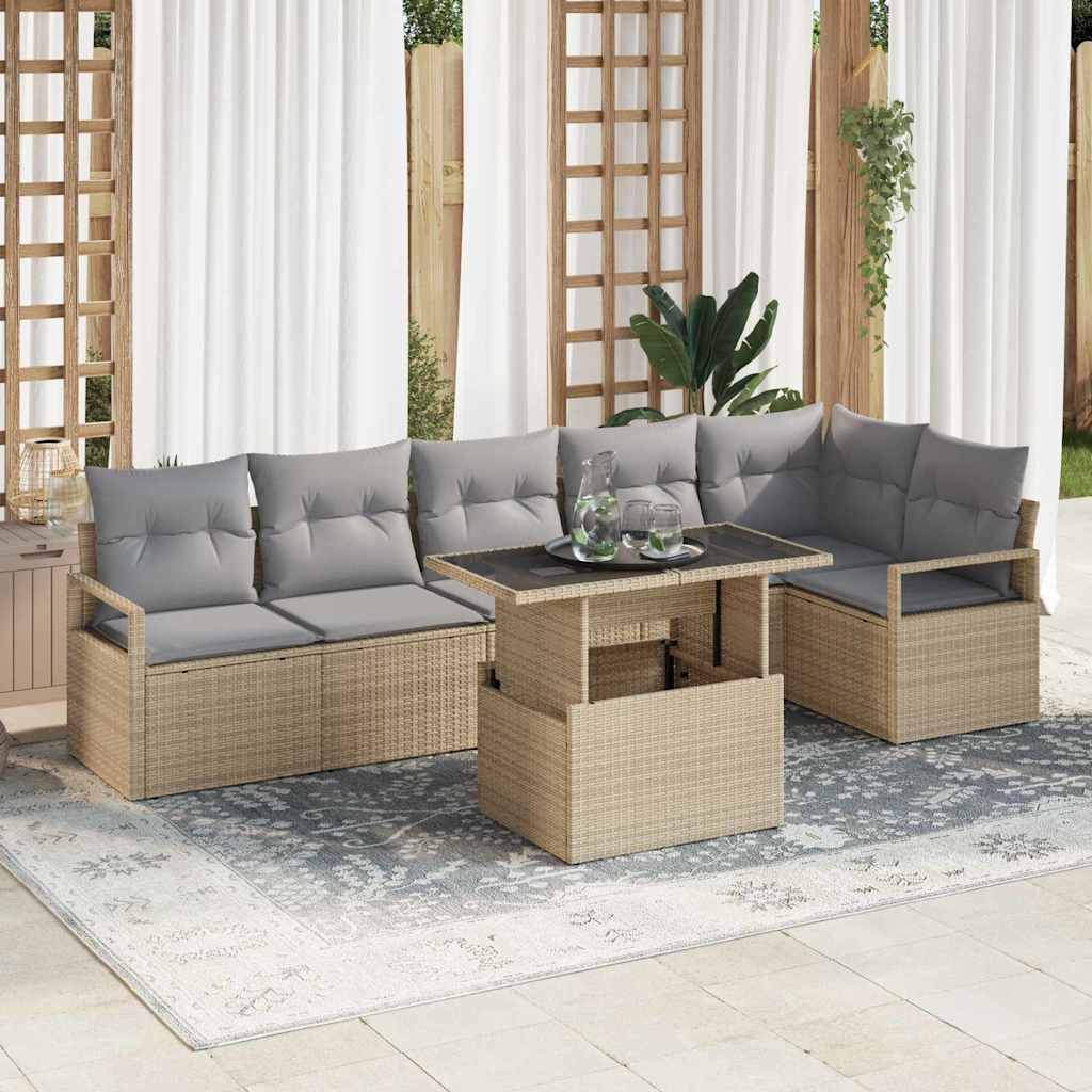 Tuin Sofa Set met kussen 7 pcs Beige Poly riet is nu te koop bij PeponiXL, paradijselijk wonen!