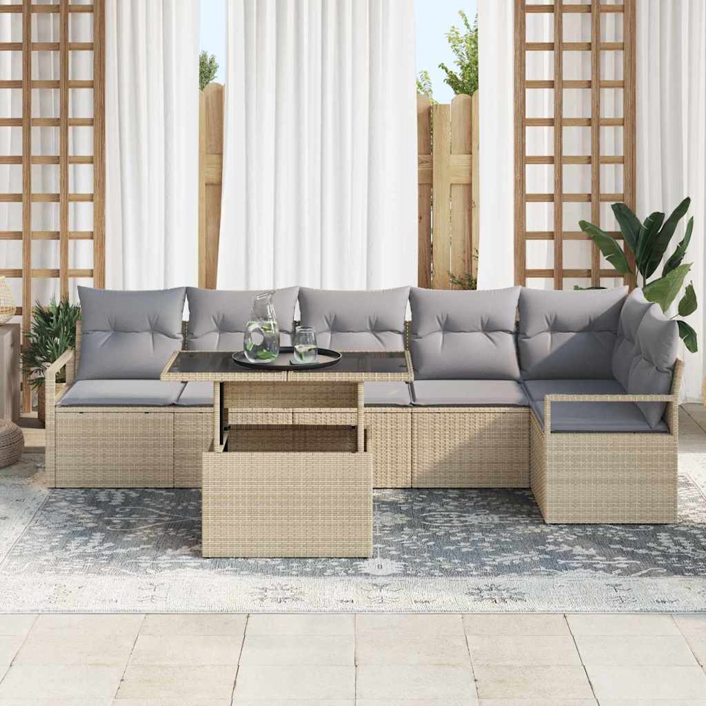 Tuin Sofa Set met kussen 7 pcs Beige Poly riet is nu te koop bij PeponiXL, paradijselijk wonen!