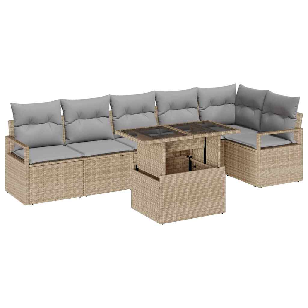 Tuin Sofa Set met kussen 7 pcs Beige Poly riet is nu te koop bij PeponiXL, paradijselijk wonen!