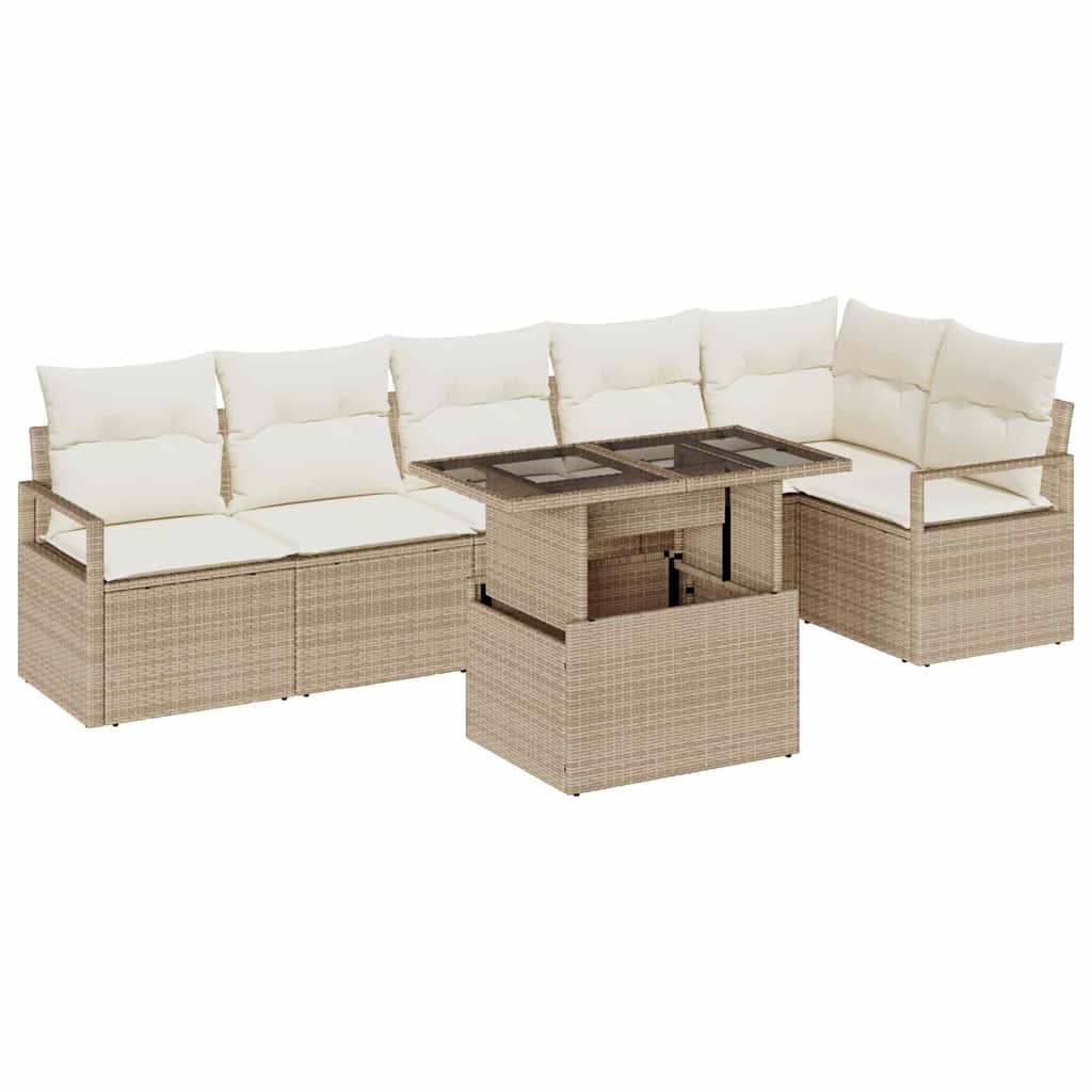 Tuin Sofa Set met kussen 7 pcs Beige Poly riet is nu te koop bij PeponiXL, paradijselijk wonen!