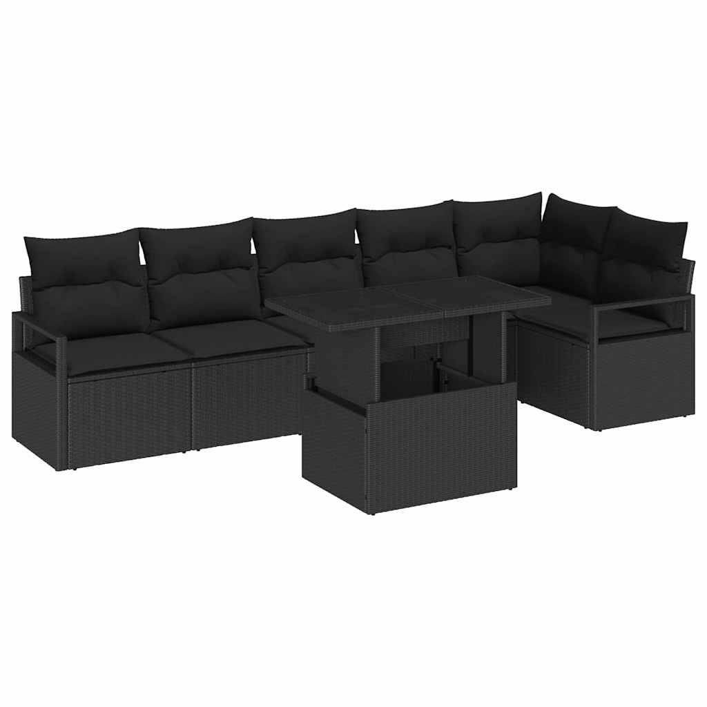 Tuin Sofa Set met opslag 7 pcs Zwart poly rattan is nu te koop bij PeponiXL, paradijselijk wonen!