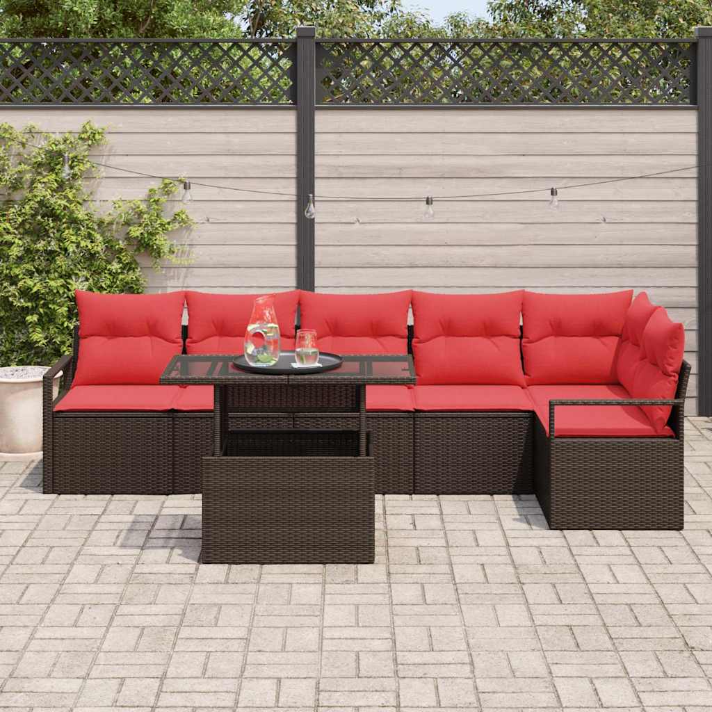 Tuin Sofa Set met opslag 7 pcs Bruin en Rood poly rattan is nu te koop bij PeponiXL, paradijselijk wonen!