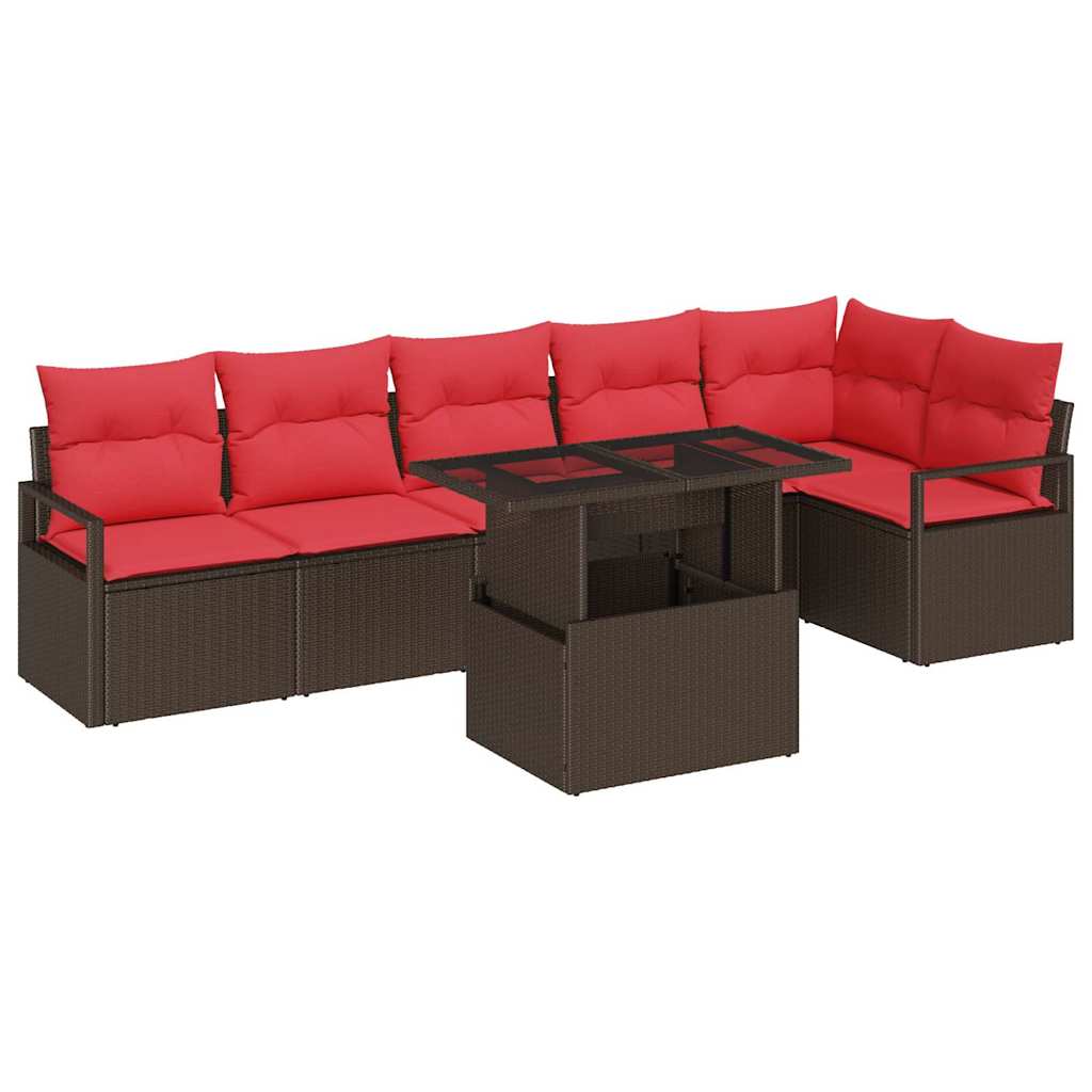 Tuin Sofa Set met opslag 7 pcs Bruin en Rood poly rattan is nu te koop bij PeponiXL, paradijselijk wonen!