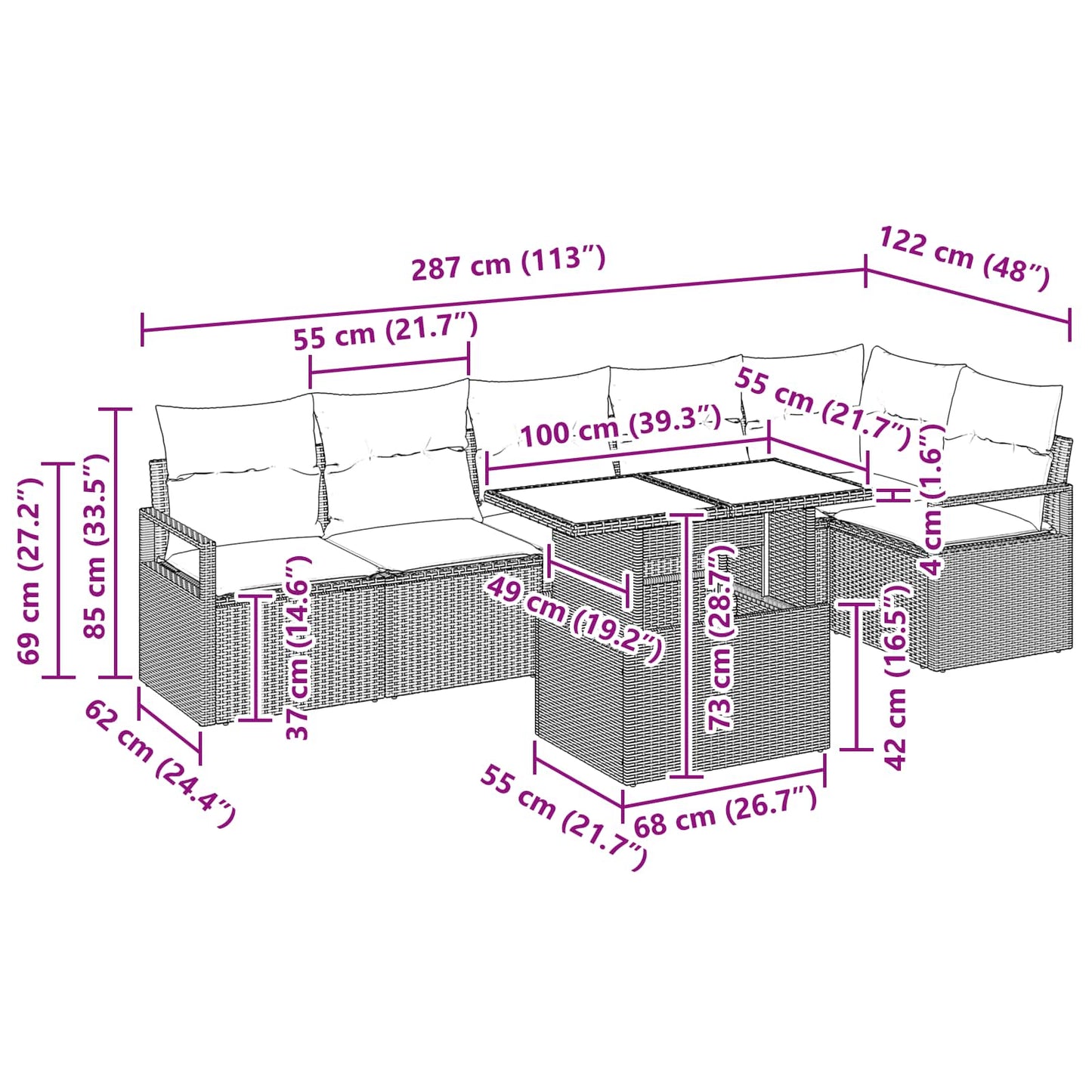 Tuin Sofa Set met opslag 7 pcs Bruin en Rood poly rattan is nu te koop bij PeponiXL, paradijselijk wonen!