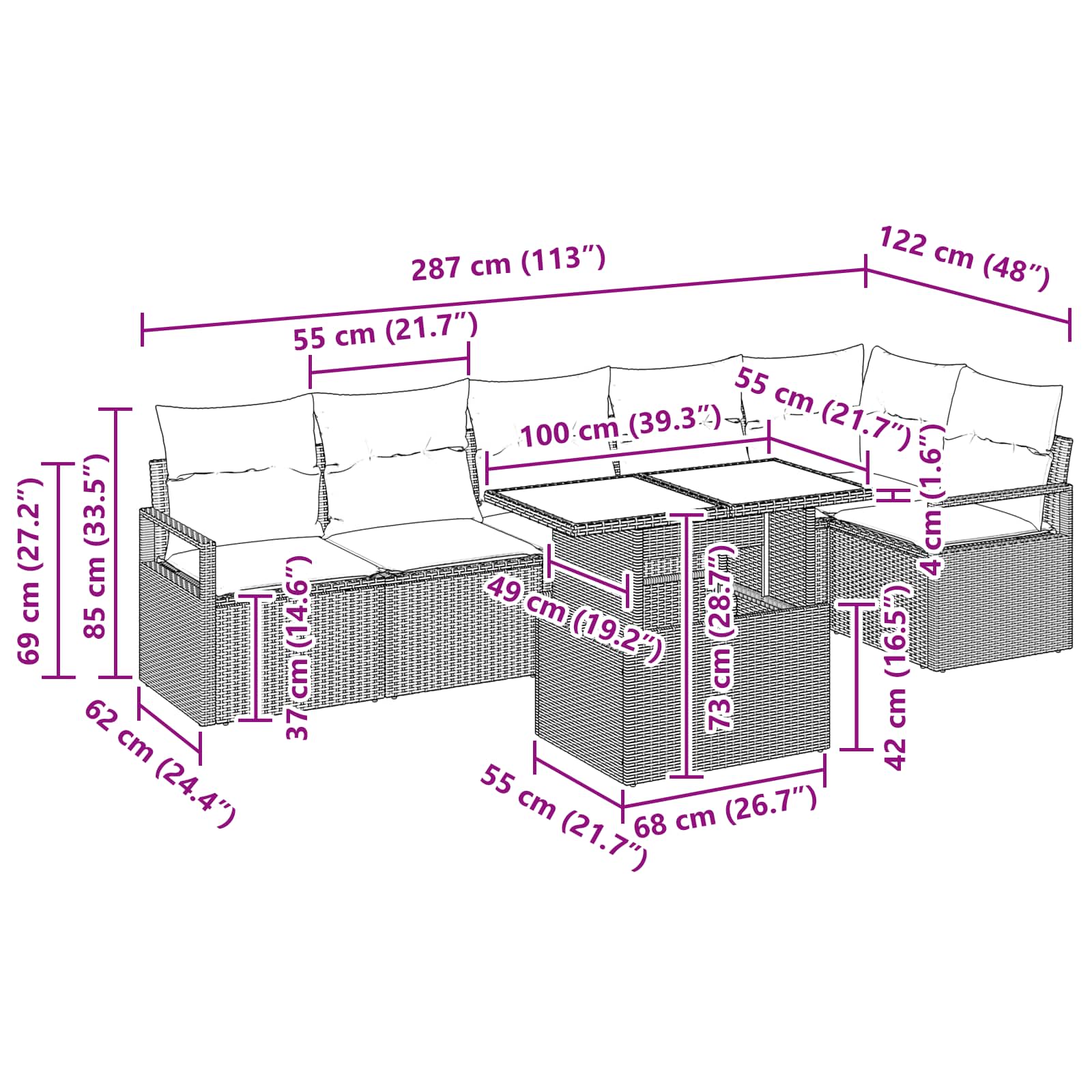 Tuin Sofa Set met opslag 7 pcs Bruin en Rood poly rattan is nu te koop bij PeponiXL, paradijselijk wonen!