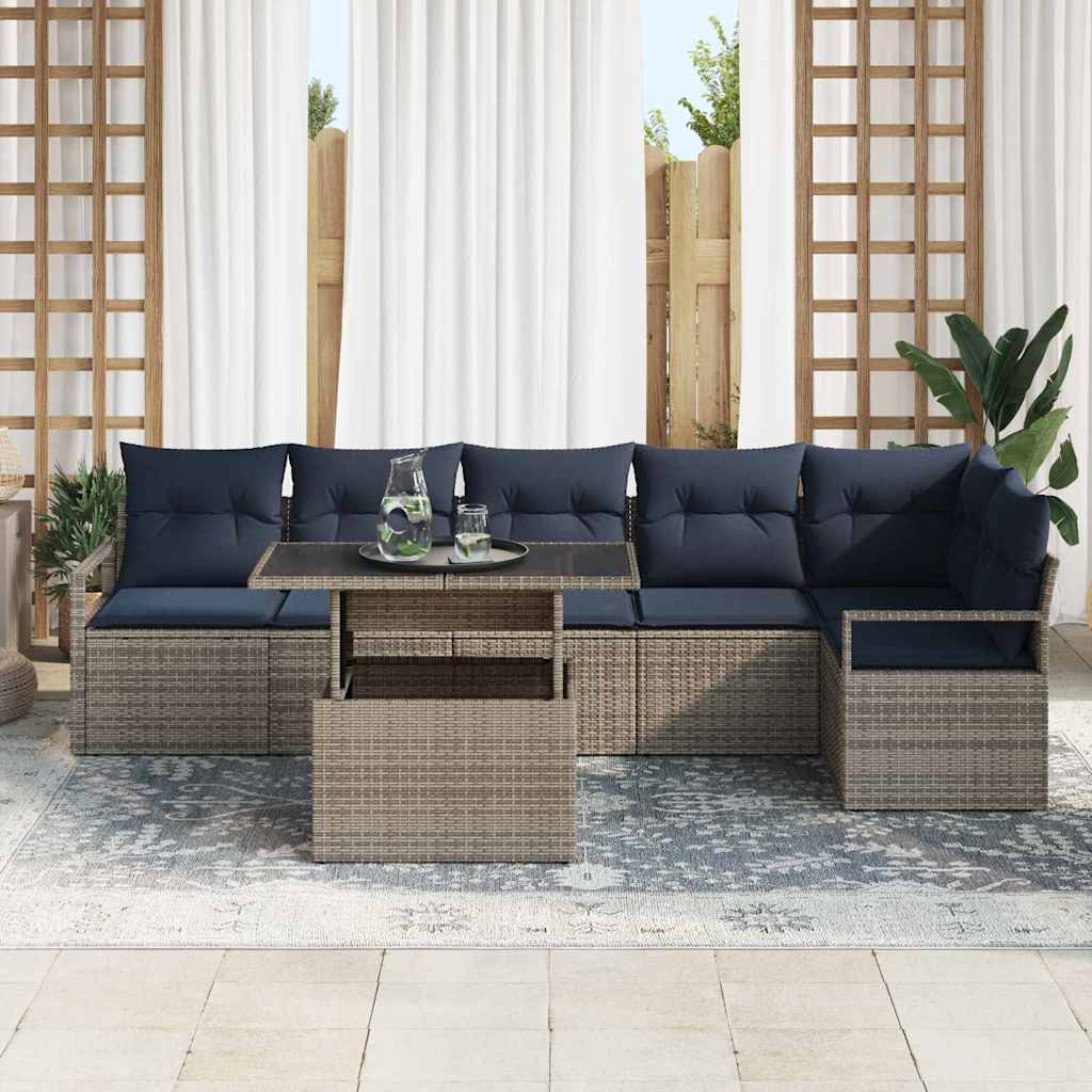 Tuin Sofa Set met opslag 7 pcs Grijs en Marineblauw poly rattan is nu te koop bij PeponiXL, paradijselijk wonen!