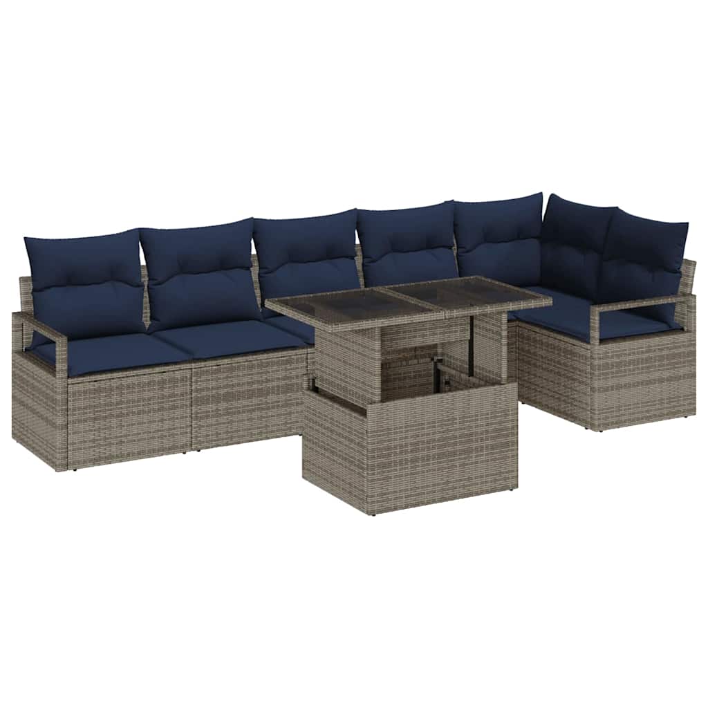 Tuin Sofa Set met opslag 7 pcs Grijs en Marineblauw poly rattan is nu te koop bij PeponiXL, paradijselijk wonen!