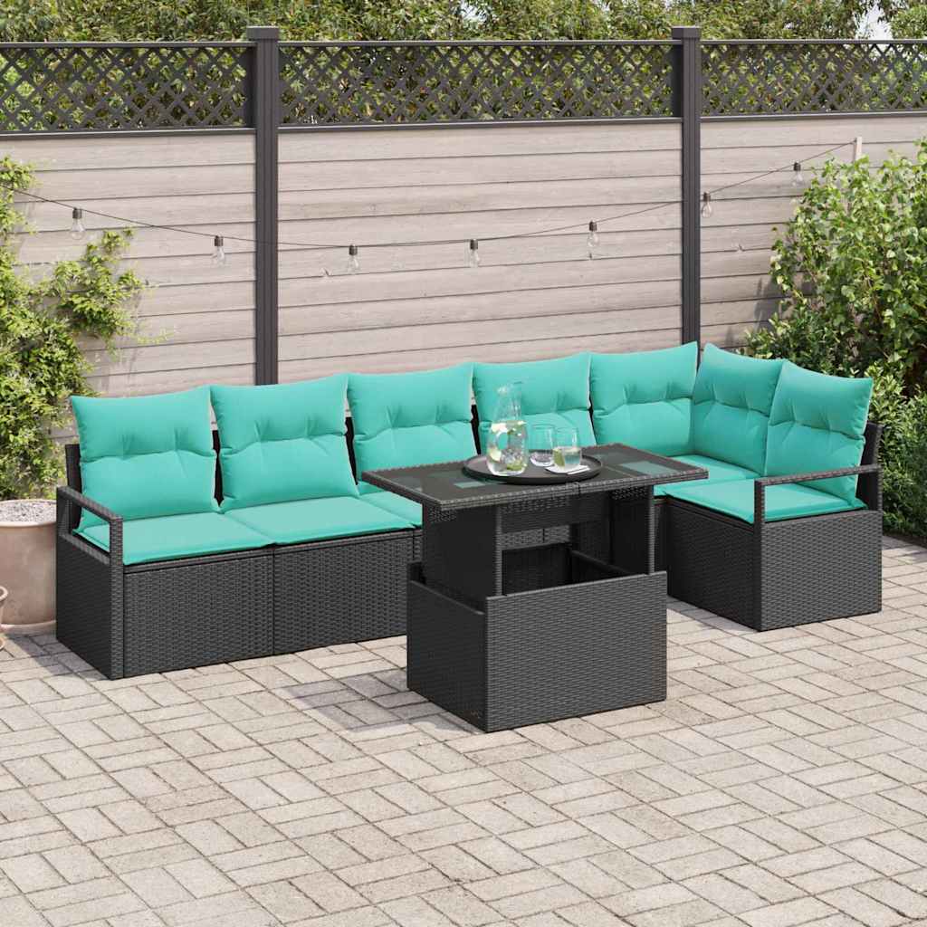 Tuin Sofa Set met opslag 7 pcs Zwart en Blauw poly rattan is nu te koop bij PeponiXL, paradijselijk wonen!