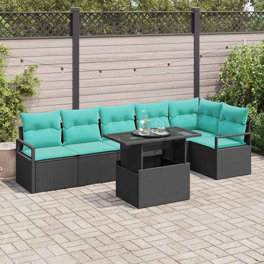Tuin Sofa Set met opslag 7 pcs Zwart en Blauw poly rattan is nu te koop bij PeponiXL, paradijselijk wonen!
