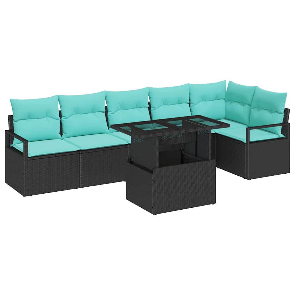 Tuin Sofa Set met opslag 7 pcs Zwart en Blauw poly rattan is nu te koop bij PeponiXL, paradijselijk wonen!