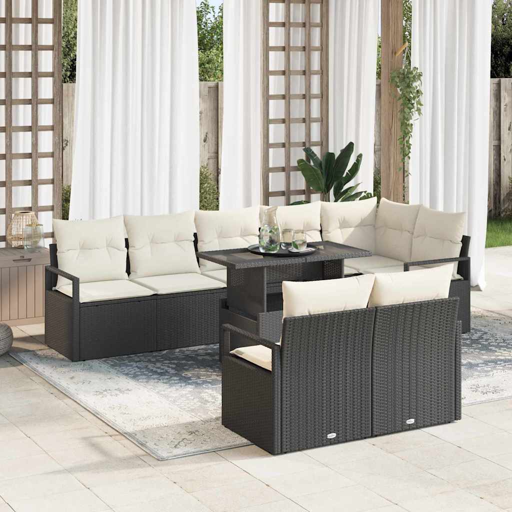 Tuin Sofa Set met kussen 9 pcs Zwart en Crème poly rattan is nu te koop bij PeponiXL, paradijselijk wonen!