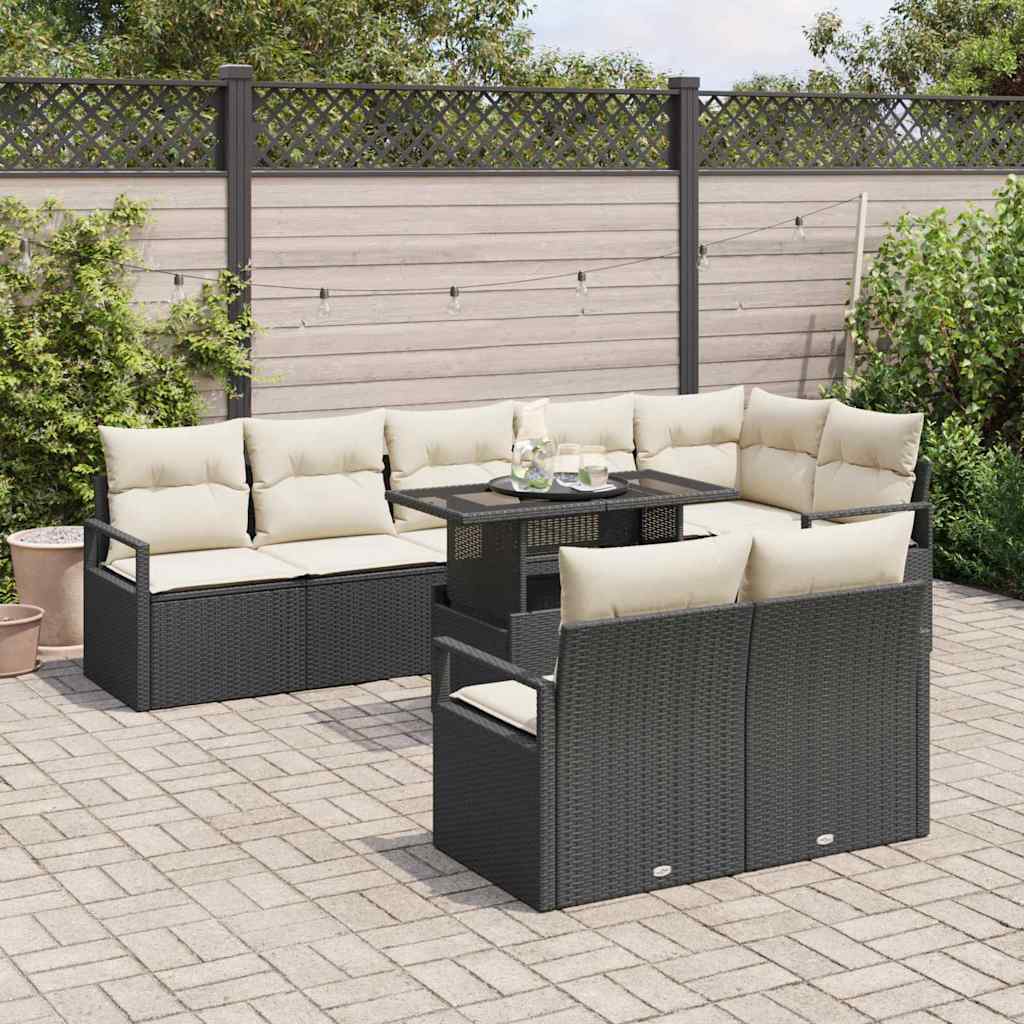 Tuin Sofa Set met kussen 9 pcs Zwart en Crème poly rattan is nu te koop bij PeponiXL, paradijselijk wonen!