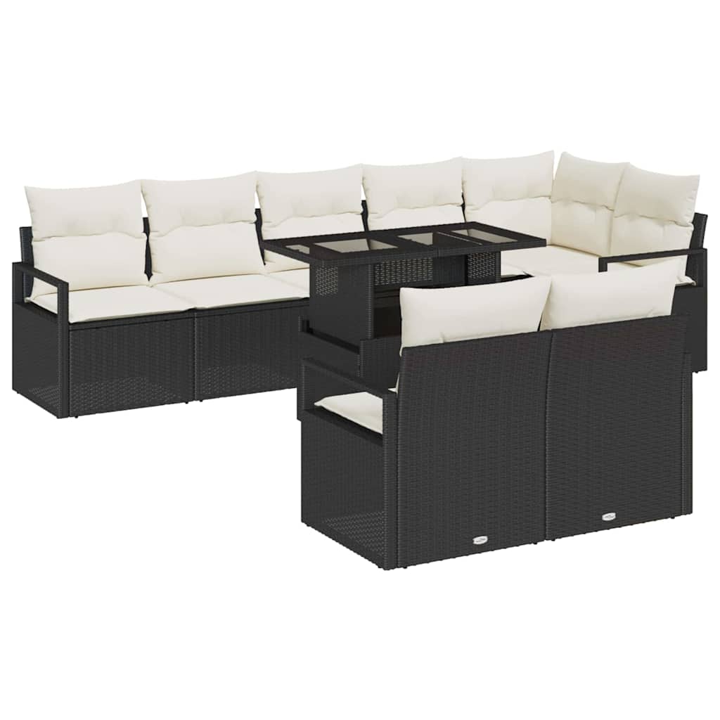 Tuin Sofa Set met kussen 9 pcs Zwart en Crème poly rattan is nu te koop bij PeponiXL, paradijselijk wonen!