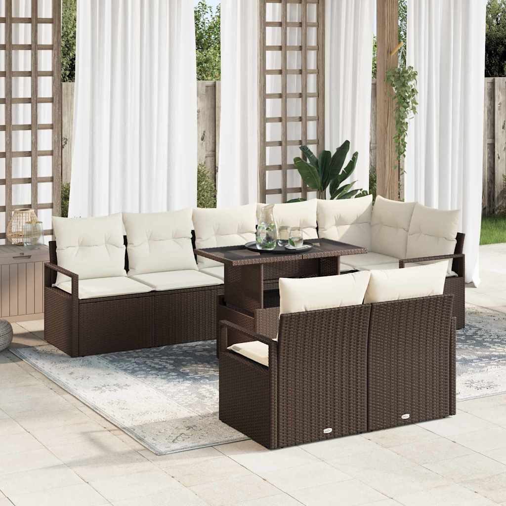 Tuin Sofa Set met kussen 9 pcs Bruin en crème poly rattan is nu te koop bij PeponiXL, paradijselijk wonen!