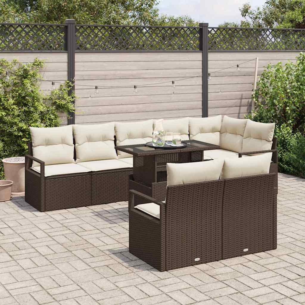 Tuin Sofa Set met kussen 9 pcs Bruin en crème poly rattan is nu te koop bij PeponiXL, paradijselijk wonen!