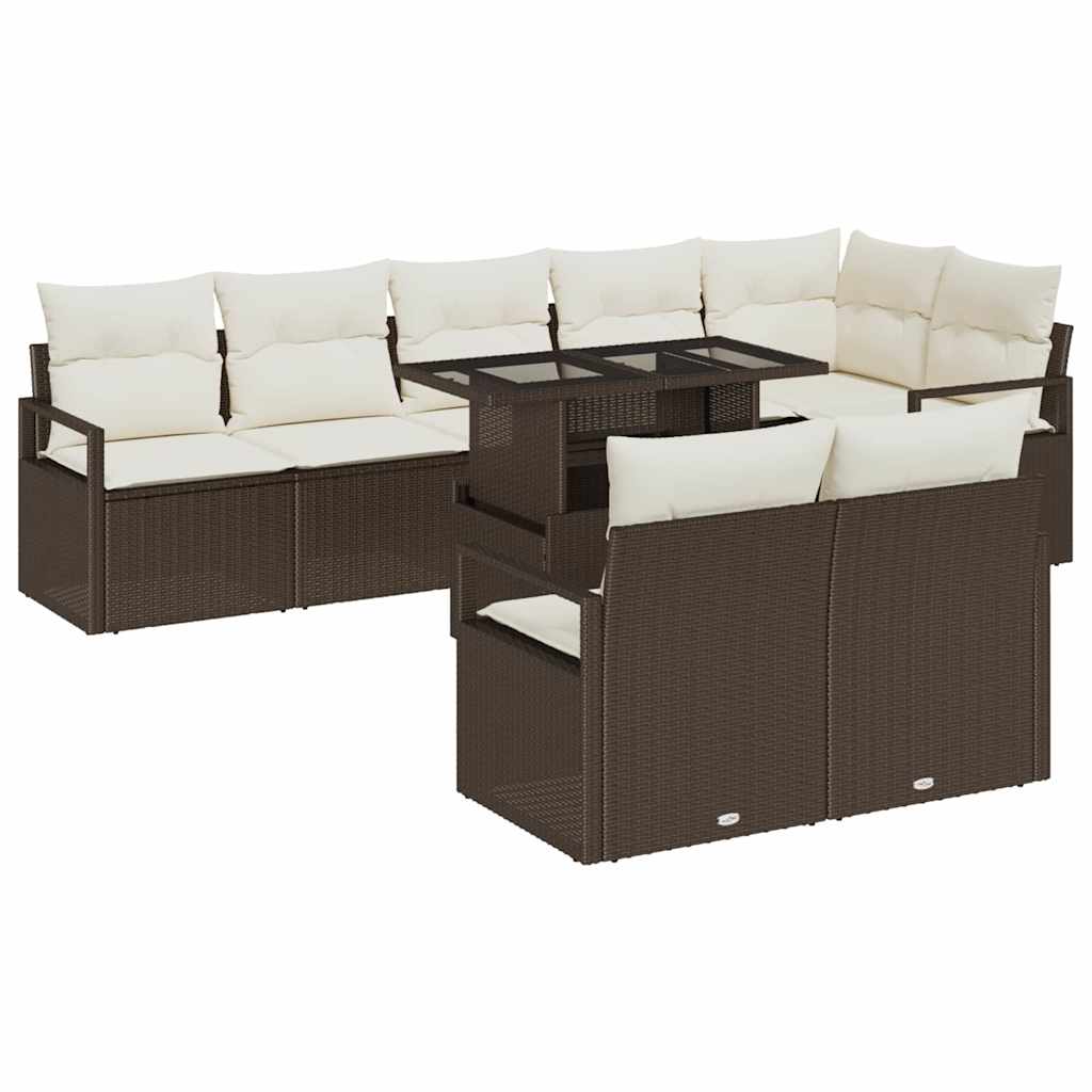 Tuin Sofa Set met kussen 9 pcs Bruin en crème poly rattan is nu te koop bij PeponiXL, paradijselijk wonen!