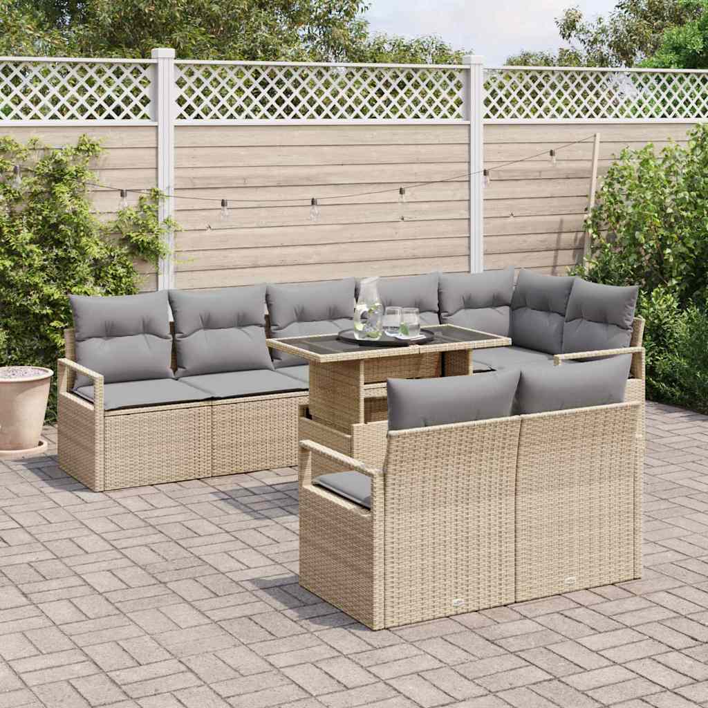 Tuin Sofa Set met kussen 9 pcs beige en lichtgrijs poly rattan is nu te koop bij PeponiXL, paradijselijk wonen!