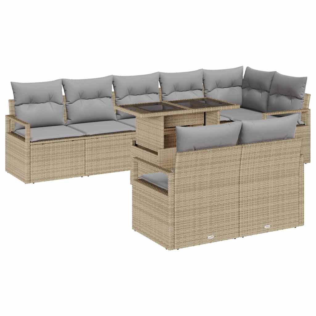 Tuin Sofa Set met kussen 9 pcs beige en lichtgrijs poly rattan is nu te koop bij PeponiXL, paradijselijk wonen!